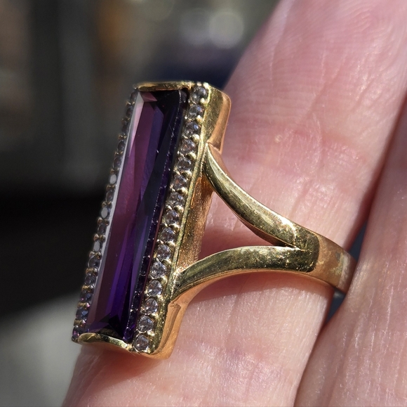 Amethyst Baguette 8k & Topaz Sterling & Gold ring Sz8 - Picture 8 of 11
